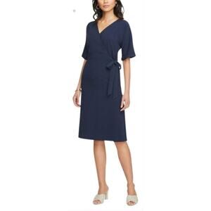 Ann Taylor Navy Cuffed Faux Wrap Dress